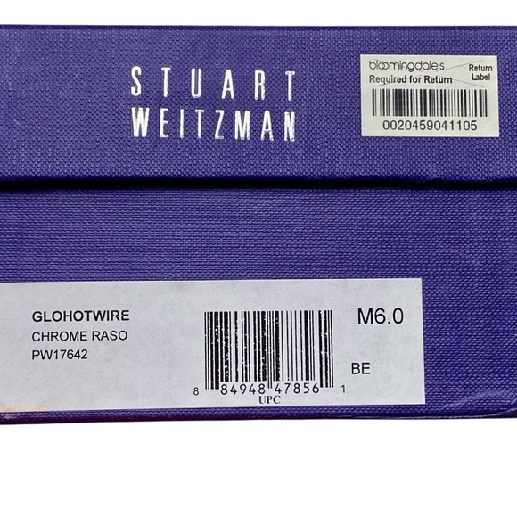 Stuart Weitzman Glohotwire Heels Chrome Raso Satin Rhinestone Peep Toe Size 6 - Picture 16 of 16
